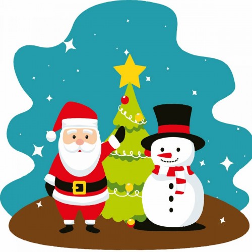 Картина по номерах "Санта та Сніговик" 20х20 см (Strateg)