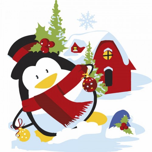 Картина по номерах "Пінгвін біля будинку" 20х20 см (Strateg)