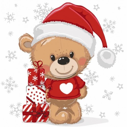 Картина по номерах "Ведмедик із подарунками" 30х30 см (Strateg)