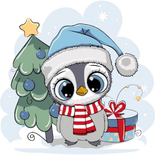 Картина по номерах "Пінгвін біля ялинки" 30х30 см (Strateg)