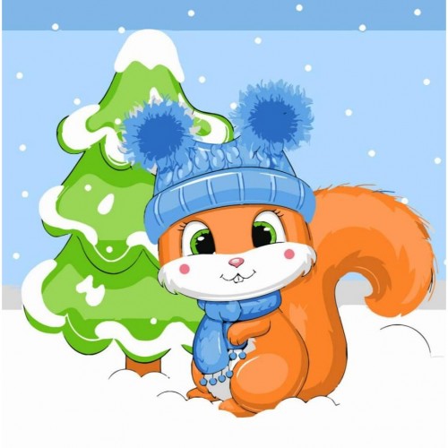 Картина по номерах "Білочка біля ялинки" 30х30 см (Strateg)