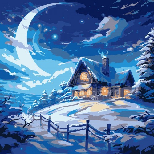 Картина по номерах "Зимова хатинка" 30х30 см (Strateg)