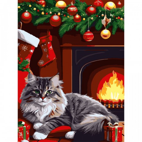 Картина по номерах "Різдвяний кіт" 30х40 см (Strateg)