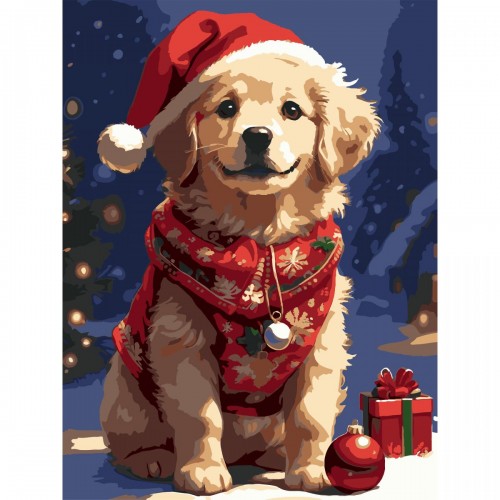 Картина по номерам "Новогодний пес" 30х40 см (Strateg)