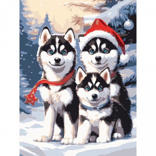 Картина по номерах "Хаскі в снігу" 30х40 см (Strateg)