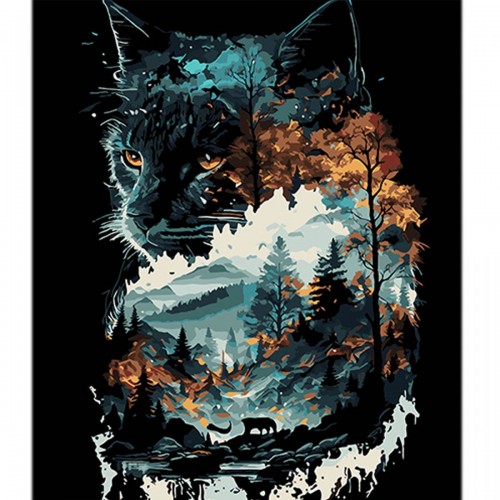 Картина по номерах на чорному фоні "Кішка в подвійній експозиції" 40х50 см (Strateg)