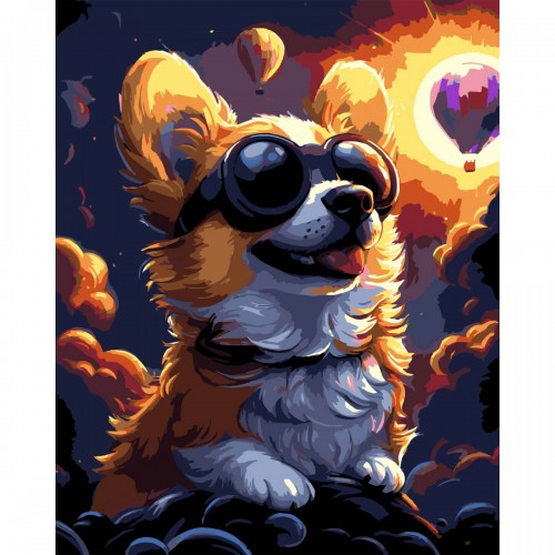 Картина по номерах на чорному фоні "Коргі в окулярах" 40х50 см (Strateg)