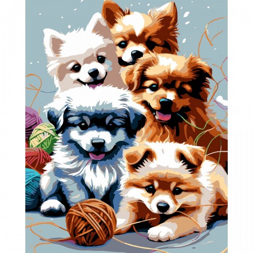 Картина по номерах "Грайливі цуценята" 40х50 см (Strateg)