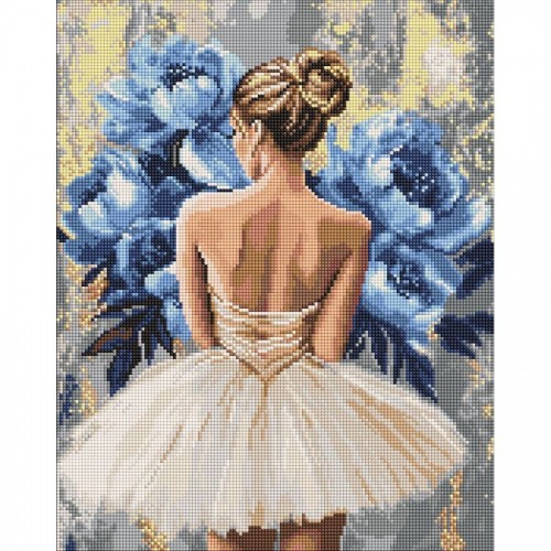 Алмазная мозаика "Балерина с голубыми пионами" 40х50 см (Ідейка)