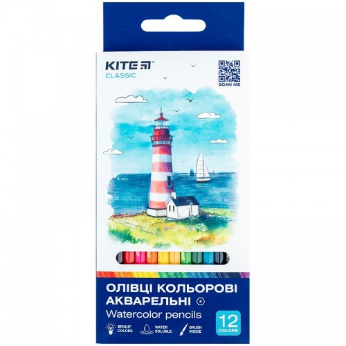 Карандаши цветные акварельные, 12 шт., Kite Classic (Kite)