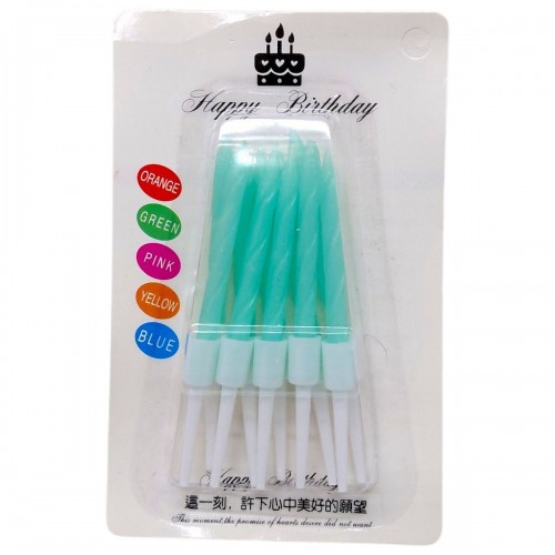 Свічки для торта неонові 10шт з підсвічниками, 6,5 см (МʼЯТНІ) (MiC)