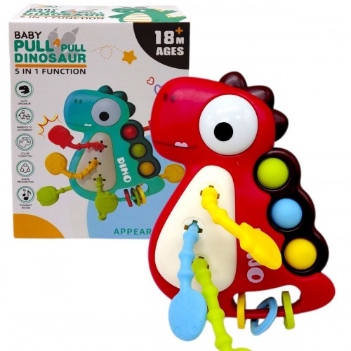 Погремушка "Динозавр" (поп-ит, резиновые прорезыватели и элементы для перетаскивания) (КРАСНЫЙ) (MiC)