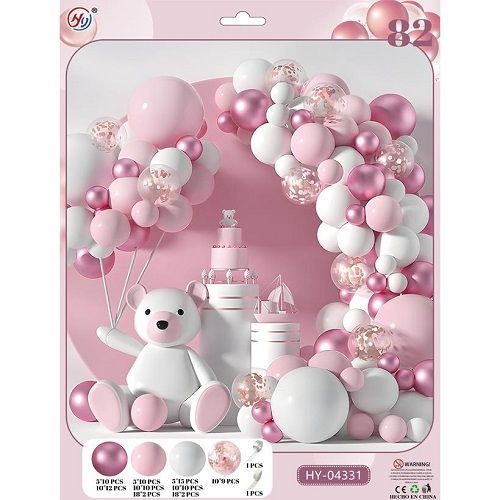 Набір повітряних куль малин.металік/рожева пастель/білий кольорів 82шт для створення фотозони арки (MiC)