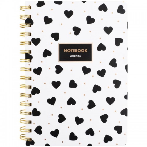 Блокнот на спирали твердая обл., А5, 80 арк.,кл., Black&White (Axent)
