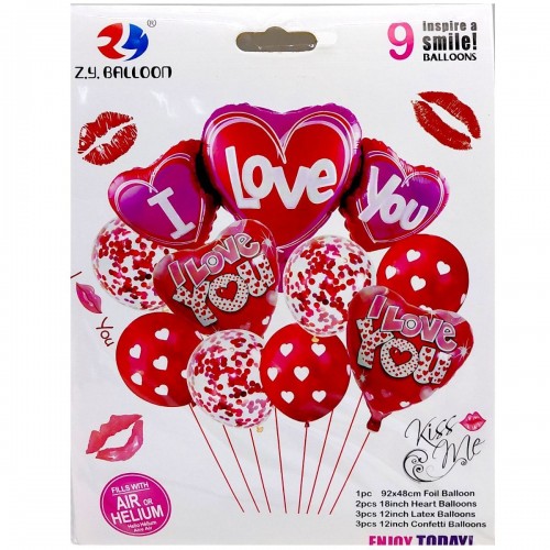 Набір повітряних куль, фольгованих "Серця" (9 шт) (MiC)