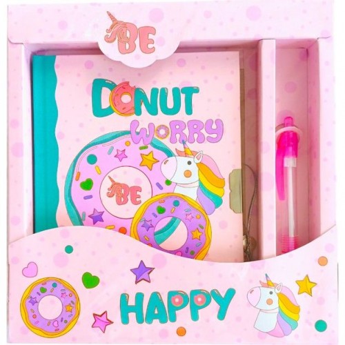 Блокнот дитячий на замочку в подар.коробочці з ручкою 195x210х20mm, 70g, 56 л, Пончики (Malevaro)