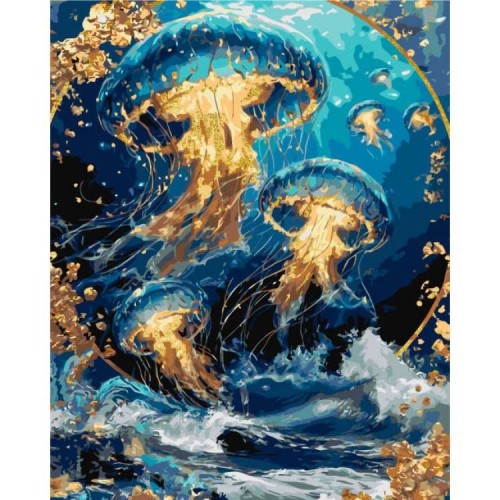 Картина за номерами з фарбами металік "Світло медуз над хвилями" 40х50 см (Origami)