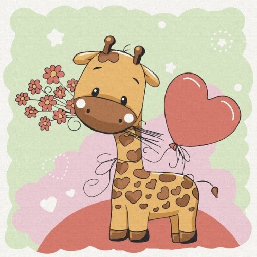 Картина за номерами "Жирафик з квітами" 30х30 см (art craft)