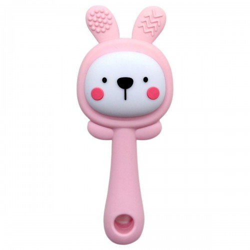 Силіконовий прорізувач-брязкальце "Зайчик" (РОЖЕВИЙ) (Mega Zayka)