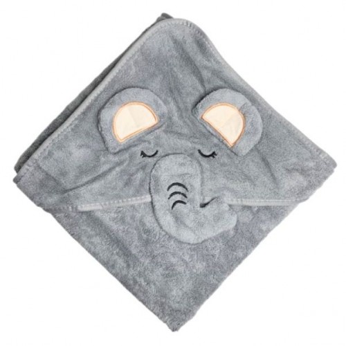 Дитячий рушник з капюшоном "СЛОН", розмір 80*80 см (СІРИЙ) (Mega Zayka)