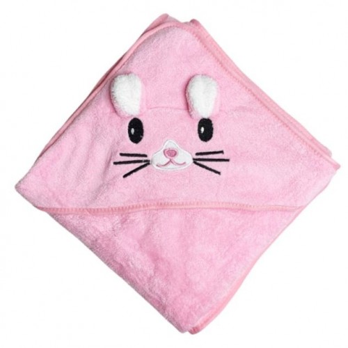 Дитячий рушник з капюшоном, розмір 80*80 см (РОЖЕВИЙ) (Mega Zayka)