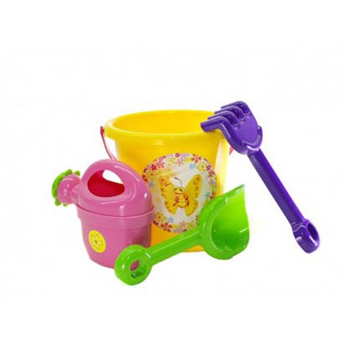 Ведро с песочным набором и лейкой (желтое) (Doloni)