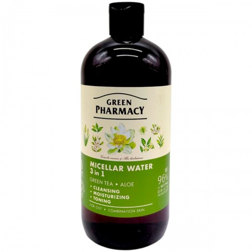 Міцелярна вода 3в1, зелений чай та алое, 500 мл (Green Pharmacy)