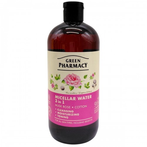 Мицеллярная вода 3в1, мускусная роза и хлопок, 500 мл (Green Pharmacy)