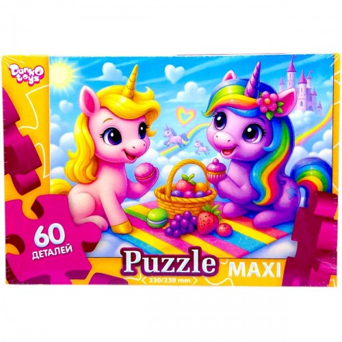 МАКСІ ПАЗЛИ на 60 ЕЛЕМЕНТІВ (пікнік єдинорогів) (Dankotoys)