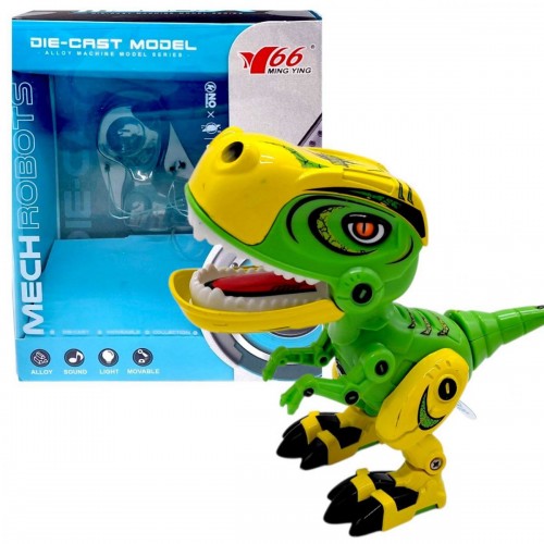 Металлический динозавр, свет, звук (ЗЕЛЕНО-ЖЕЛТЫЙ) (MING YING)