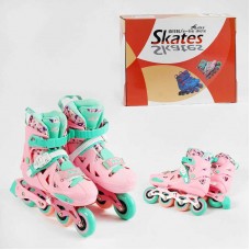 Ролики размер 34-37 (6) цвет Розовый, колеса PU, ПЕРЕДНЕЕ КОЛЕСО СВЕТ, d колес – 6.5 см, в коробке