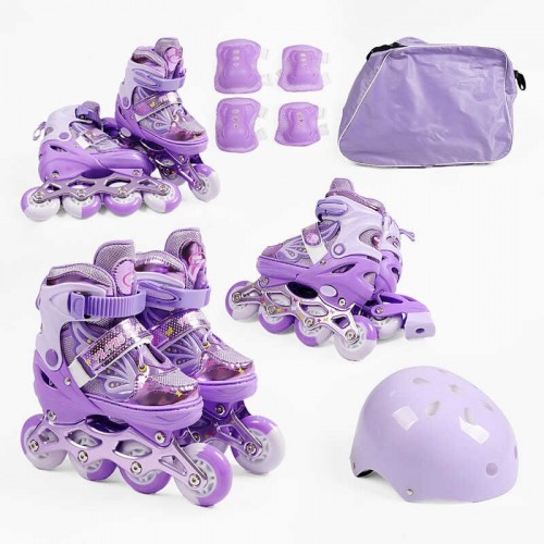 Ролики с защитой размер 35-38 (6) цвет Розовый, колеса PU, ПЕРЕДНЕЕ КОЛЕСО СВЕТ, стелька 21-24 см, d колес – 6.5 см, в сумке (Best Roller)