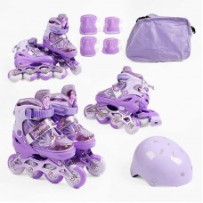 Ролики с защитой размер 31-34 (6) цвет ФИОЛЕТОВЫЙ, колеса PU, ПЕРЕДНЕЕ КОЛЕСО СВЕТ, стелька 17-20 см, d колес – 6 см, в сумке