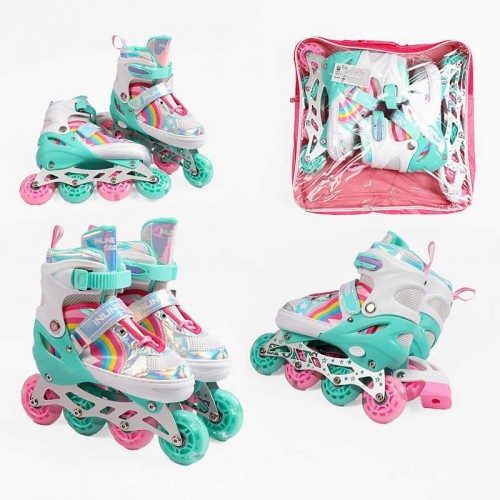 Ролики размер 29-33 (6) цвет Бирюзовый, стелька 18-21 см, колеса PU, d колес – 6 см, подсветка колес, в сумке (Best Roller)