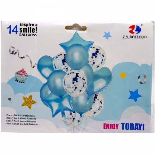 Шарики набор-букет 14 шт ENJOY TODAY (ГОЛУБОЙ) (MiC)