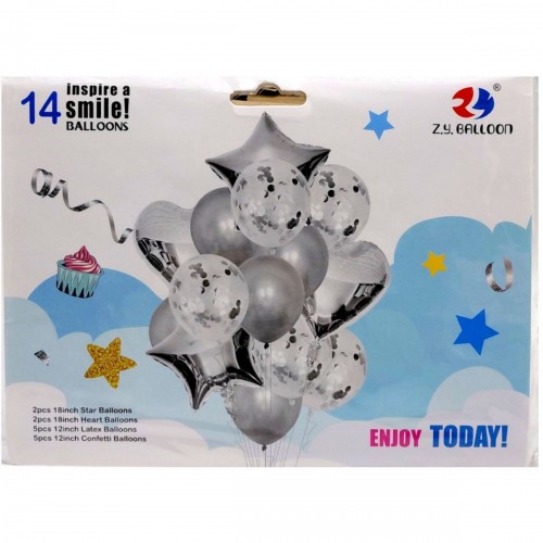 Шарики набор-букет 14 шт ENJOY TODAY (Серебриcтый) (MiC)