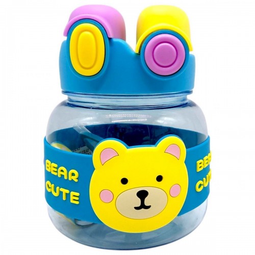 Пляшка для води 1000 мл, пластикова, ремінець, трубочка, шийка, в пакеті (БЛАКИТНА) (MiC)