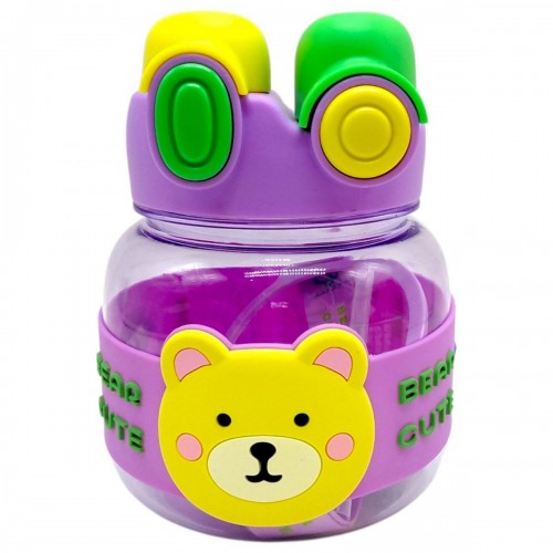 Пляшка для води 1000 мл, пластикова, ремінець, трубочка, шийка, в пакеті (ФІОЛЕТОВА) (MiC)