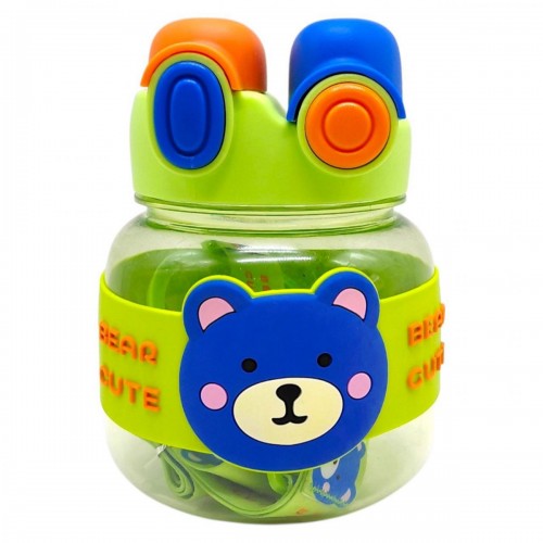 Пляшка для води 1000 мл, пластикова, ремінець, трубочка, шийка, в пакеті (ЗЕЛЕНА) (MiC)