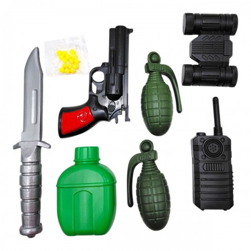 НАБОР АРМИИ: ПИСТОЛЕТ, ФЛЯГА, ГРАНАТА 2ШТ, БИНОКЛЬ, РАЦИЯ (РЕВОЛЬВЕР НА ПУЛЬКАХ) (Colorplast)