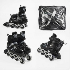 Ролики /размер 34-38/ цвет – ЧЕРНЫЙ (6) колеса PVC, стелька 21-24 см, ПЕРЕДНЕЕ КОЛЕСО СВЕТ, d – 6.5 см, в сумке