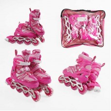 Ролики /размер 34-38/ цвет – РОЗОВЫЙ (6) колеса PVC, стелька 21-24 см, ПЕРЕДНЕЕ КОЛЕСО СВЕТ, d – 6.5 см, в сумке