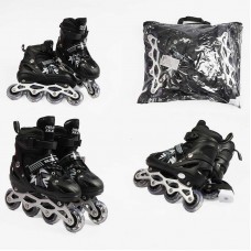 Ролики /размер 34-38/ цвет – ЧЕРНЫЙ (6) колеса PVC, стелька 21-24 см, ПЕРЕДНЕЕ КОЛЕСО СВЕТ, d – 6.5 см, в сумке