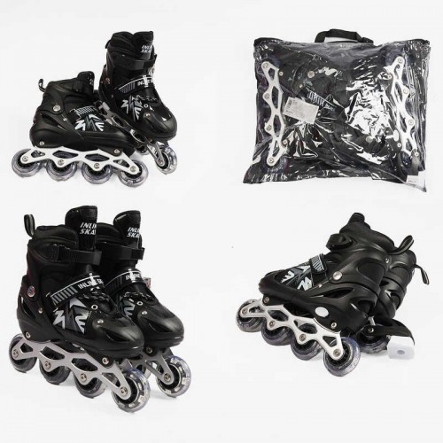 Ролики /размер 34-38/ цвет – ЧЕРНЫЙ (6) колеса PVC, стелька 21-24 см, ПЕРЕДНЕЕ КОЛЕСО СВЕТ, d – 6.5 см, в сумке (Best Roller)