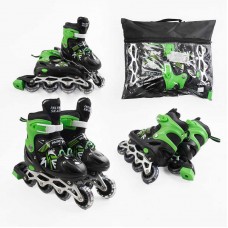 Ролики /размер 34-38/ цвет – ЗЕЛЕНЫЙ (6) колеса PVC, стелька 21-24 см, ПЕРЕДНЕЕ КОЛЕСО СВЕТ, d – 6.5 см, в сумке