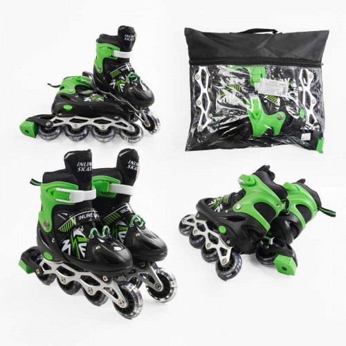 Ролики /размер 34-38/ цвет – ЗЕЛЕНЫЙ (6) колеса PVC, стелька 21-24 см, ПЕРЕДНЕЕ КОЛЕСО СВЕТ, d – 6.5 см, в сумке (Best Roller)