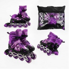 Ролики /размер 34-38/ цвет – фиолетовый (6) колеса PVC, стелька 21-24 см, ПЕРЕДНЕЕ КОЛЕСО СВЕТ, d – 6.5 см, в сумке
