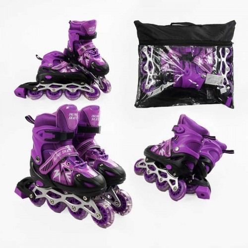 Ролики /размер 34-38/ цвет – фиолетовый (6) колеса PVC, стелька 21-24 см, ПЕРЕДНЕЕ КОЛЕСО СВЕТ, d – 6.5 см, в сумке (Best Roller)