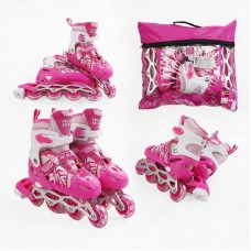 Ролики /размер 34-38/ цвет – РОЗОВЫЙ (6) колеса PVC, стелька 21-24 см, ПЕРЕДНЕЕ КОЛЕСО СВЕТ, d – 6.5 см, в сумке