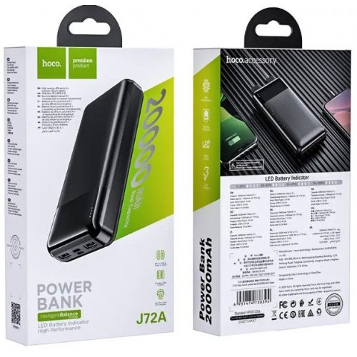 УМБ Power Bank Hoco J72A Easy travel 20000mAh Micro-USB/Type-C/2USB 2A Led индикатор (Чорний) (hoco)